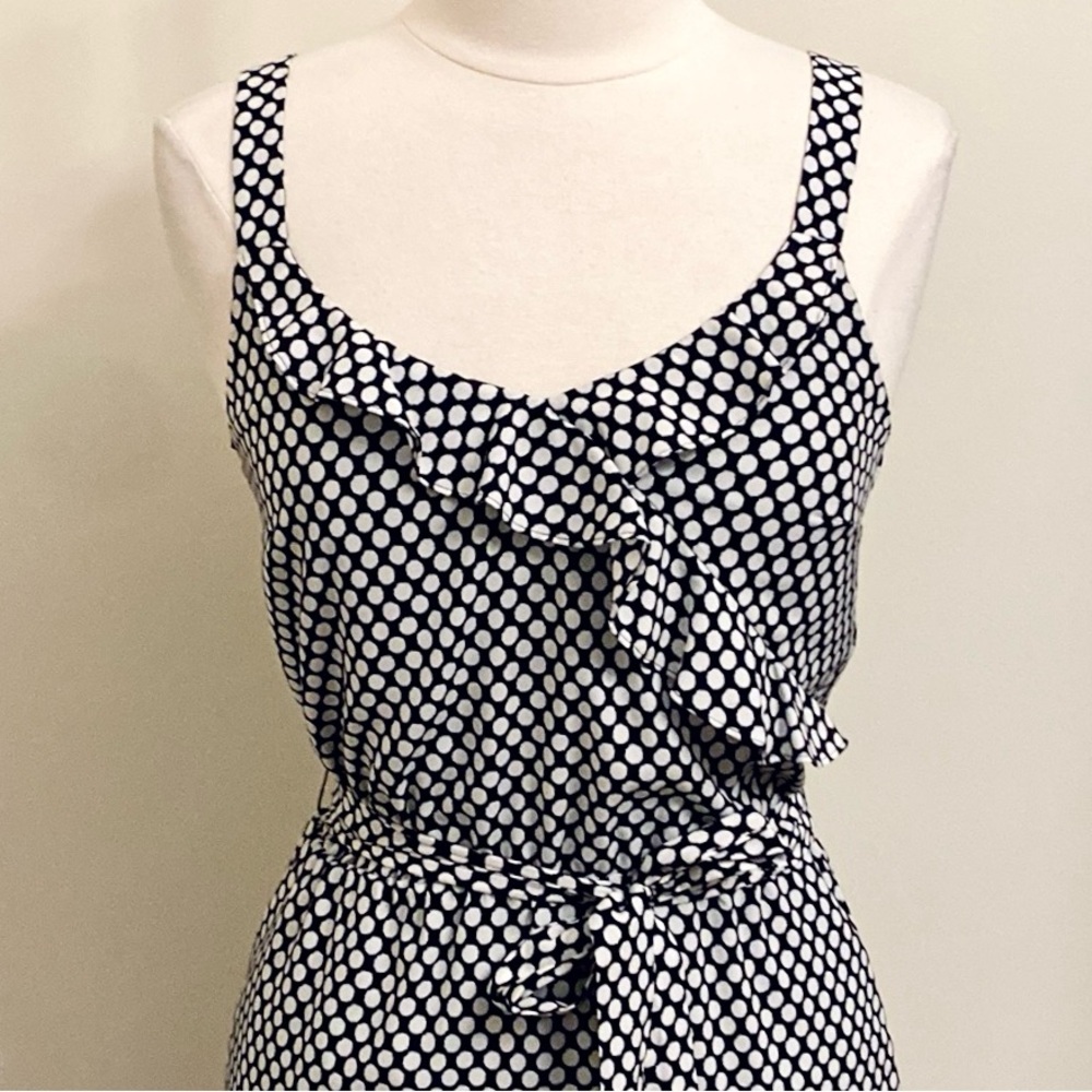 White House Black Market Black White Retro Polka Dot SZ XS Elegant Ruffle Dress - Picture 2 of 11